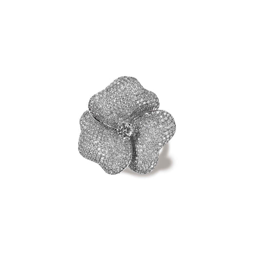 Bloom Large Flower White Diamond Ring