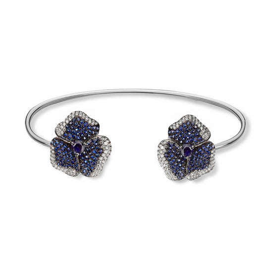 Bloom Medium Flower Blue Sapphire Bangle in White Gold