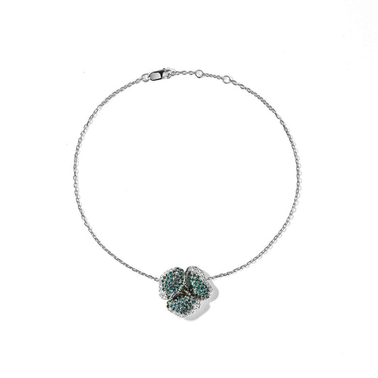 Bloom Small Flower White and Blue Diamond Bracelet in White Gold