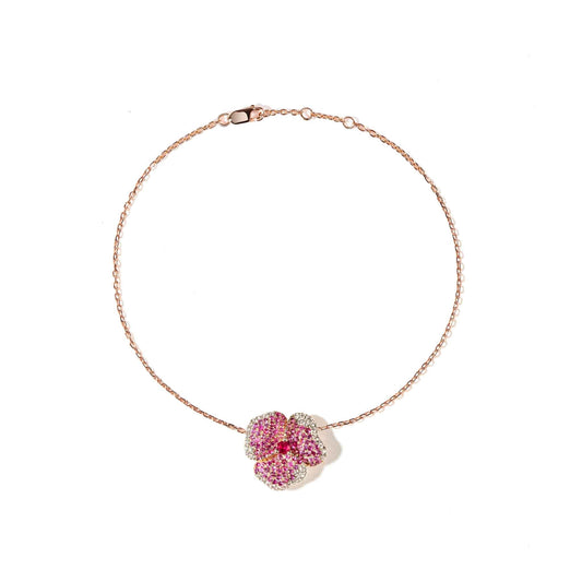 Bloom Small Flower Dark Pink Sapphire Bracelet in Rose Gold