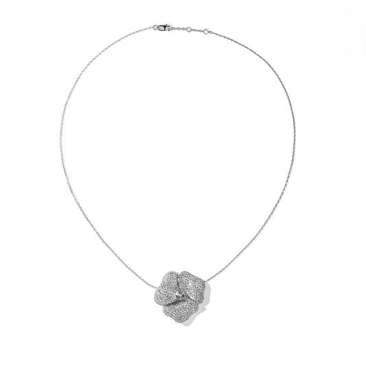 Bloom Large Flower White Diamond Necklace