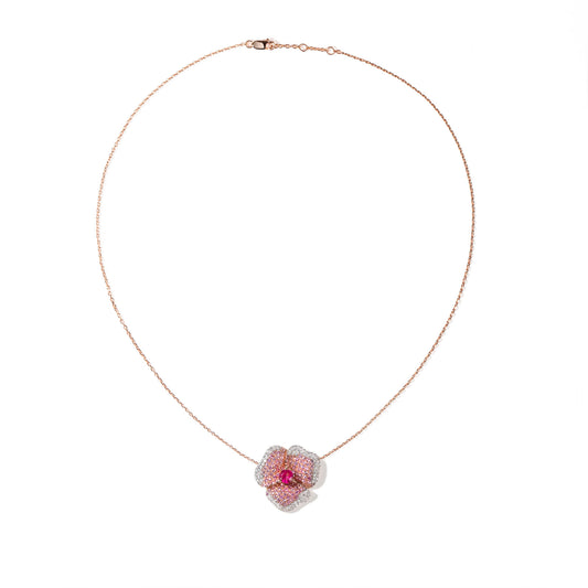 Bloom Medium Flower Light Pink Sapphire Necklace in Rose Gold