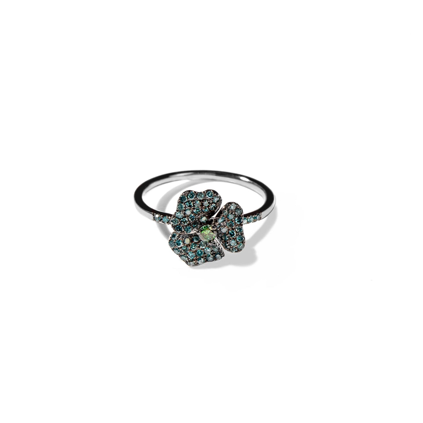 Bloom Mini Flower Blue Diamond Ring in Black Gold