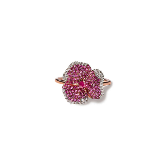 Bloom Small Flower Dark Pink Sapphire Ring in Rose Gold