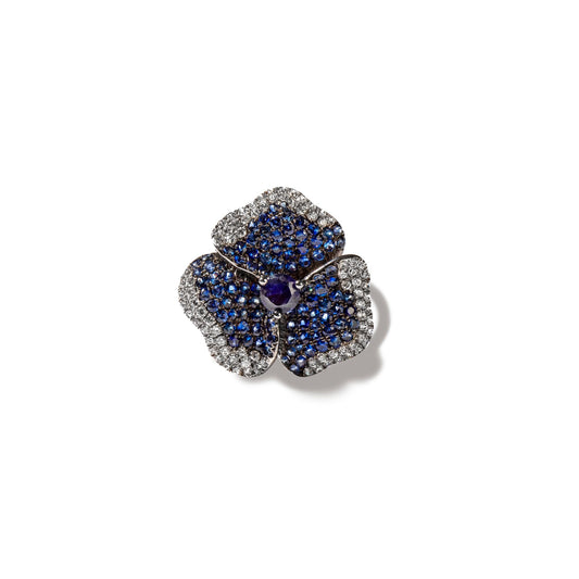 Bloom Medium Flower Blue Sapphires Ring in White Gold