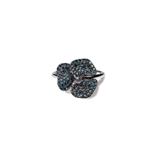 Bloom Small Flower Blue Diamond Ring in White Gold