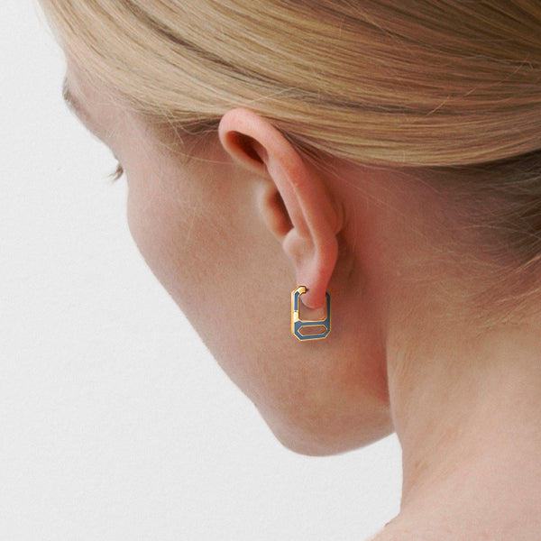 DNA Stone Blue Enamel Single Earring in Yellow Gold