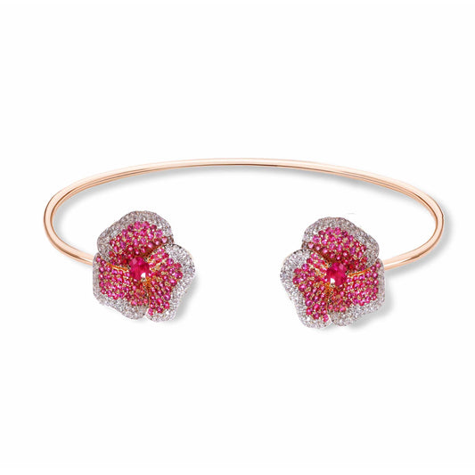 Bloom Medium Flower Pink Sapphire Bangle in Rose Gold