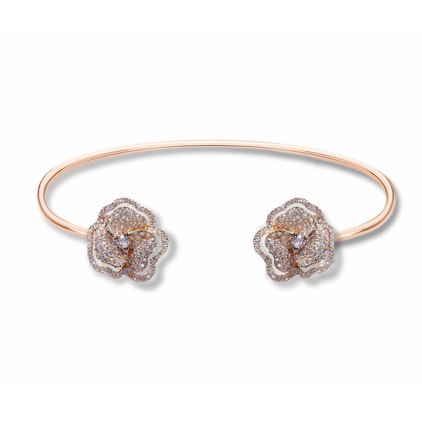 Bloom Mini Flower Halo Diamond Bangle in Rose Gold