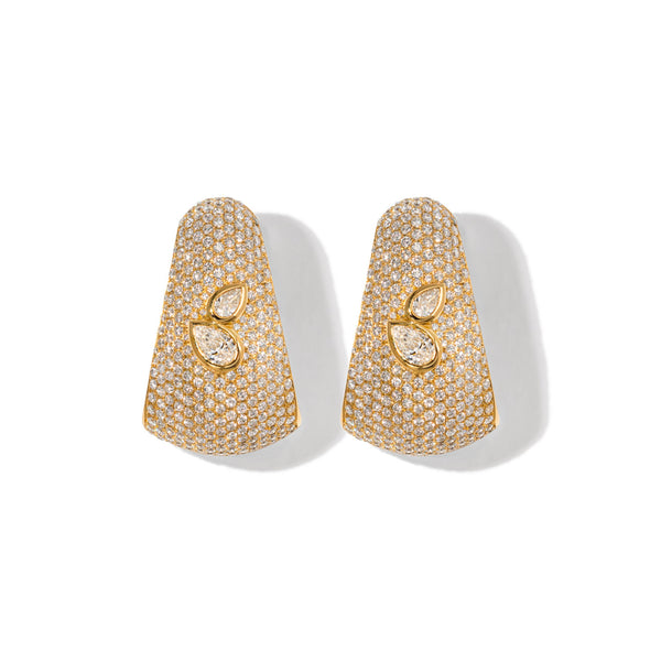 Bombee Pear Shaped Double Earrings in Yellow Gold