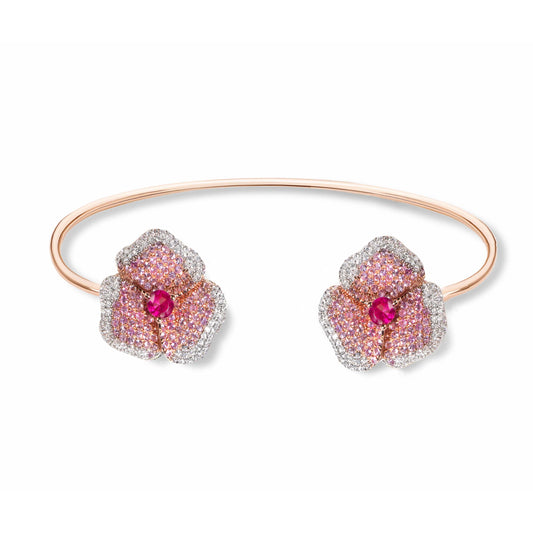 Bloom Medium Flower Light Pink Sapphire Bangle in Rose Gold