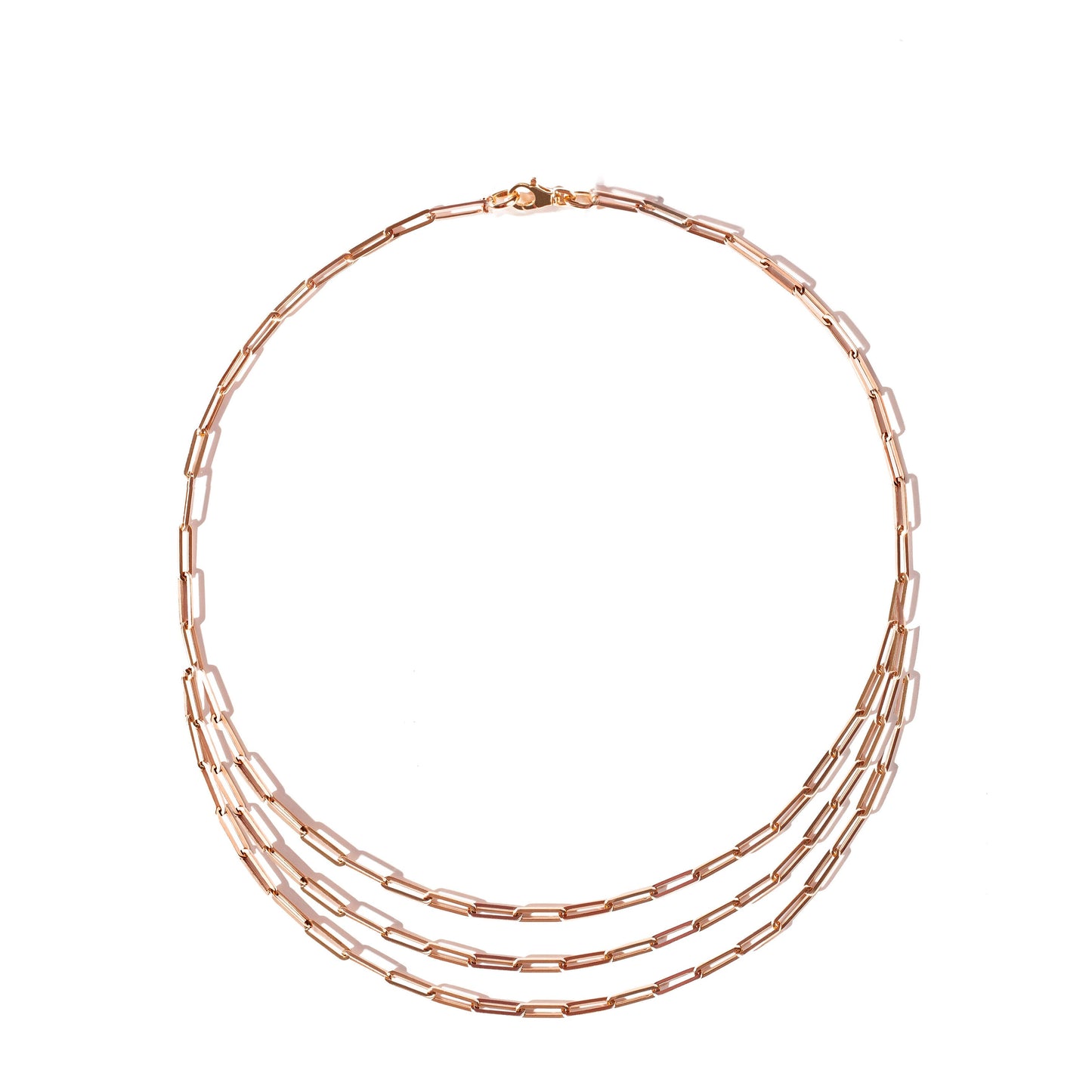Paperclip Triple Chain Necklace in 18K Gold