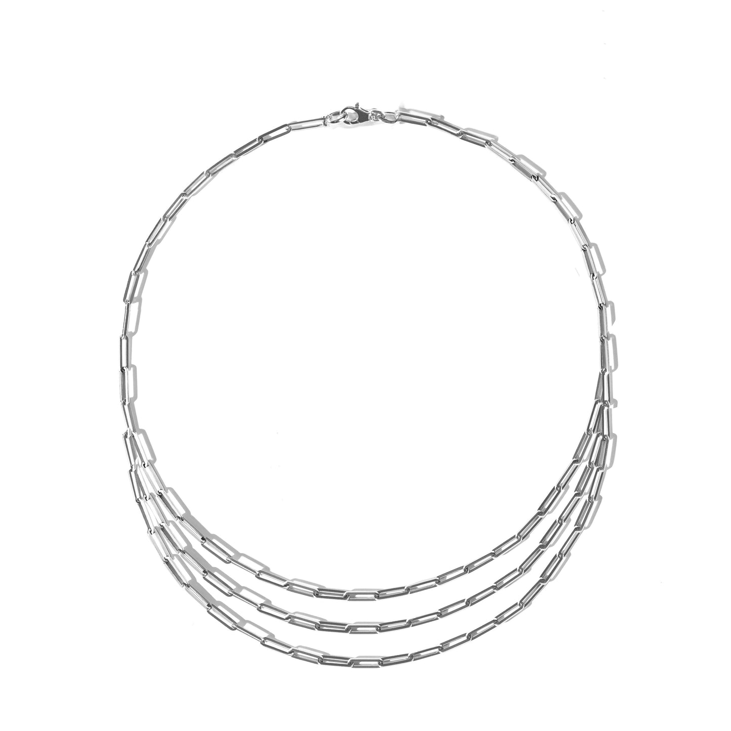 Paperclip Triple Chain Necklace in 18K Gold