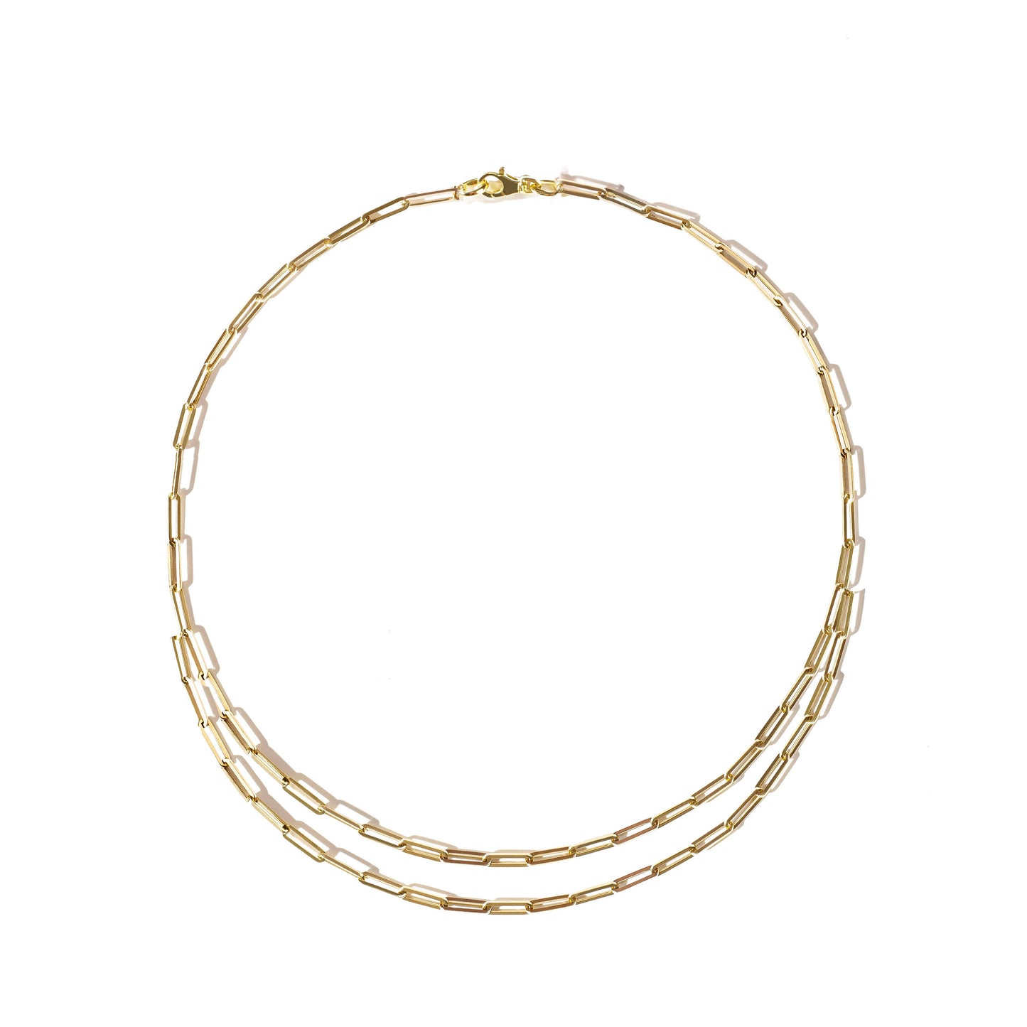 Paperclip Double Chain Necklace in 18K Gold