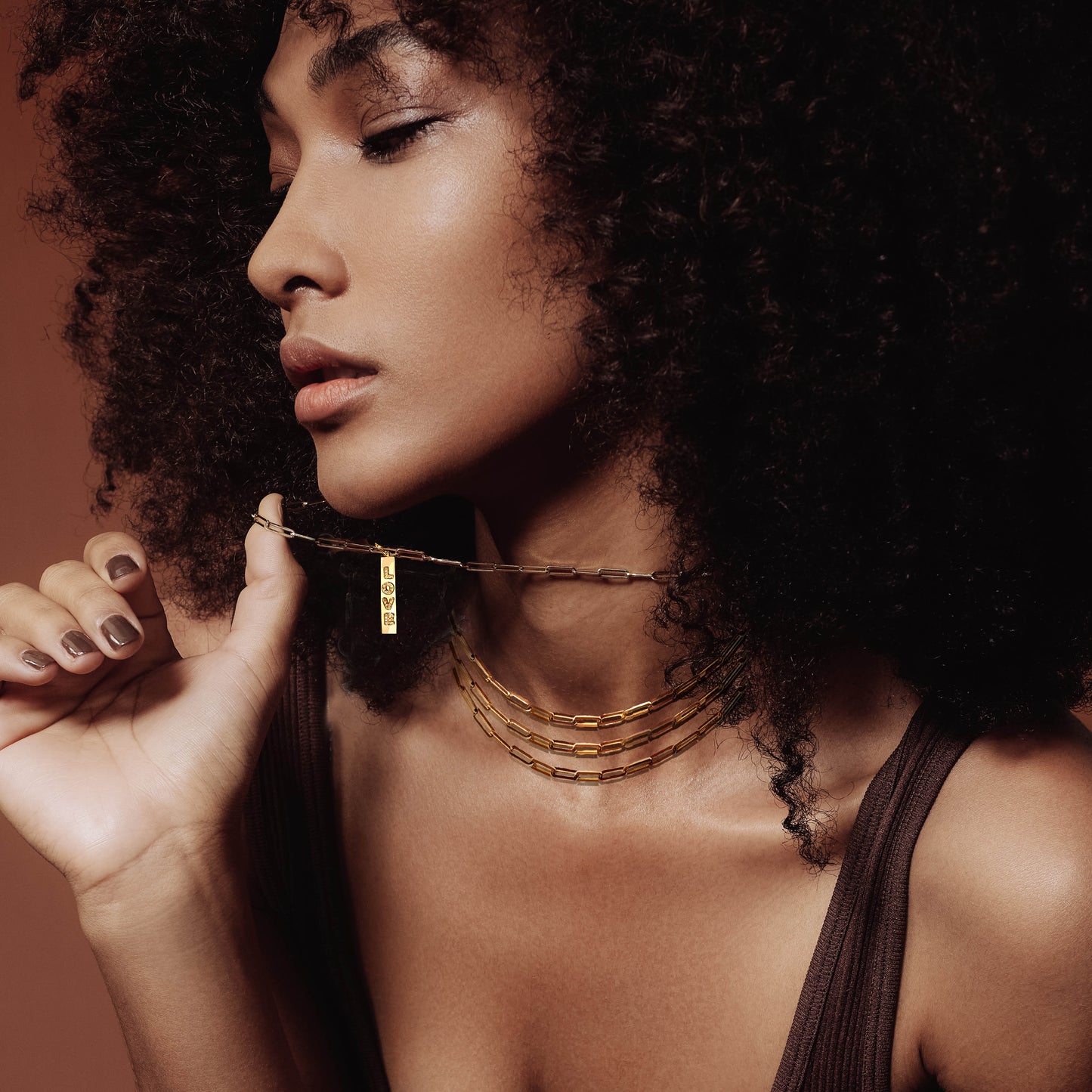 Paperclip Triple Chain Necklace in 18K Gold