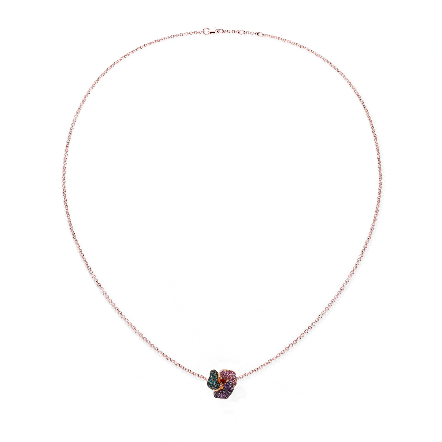 Bloom Mini Pink Gold necklace in Blue, Purple and Red