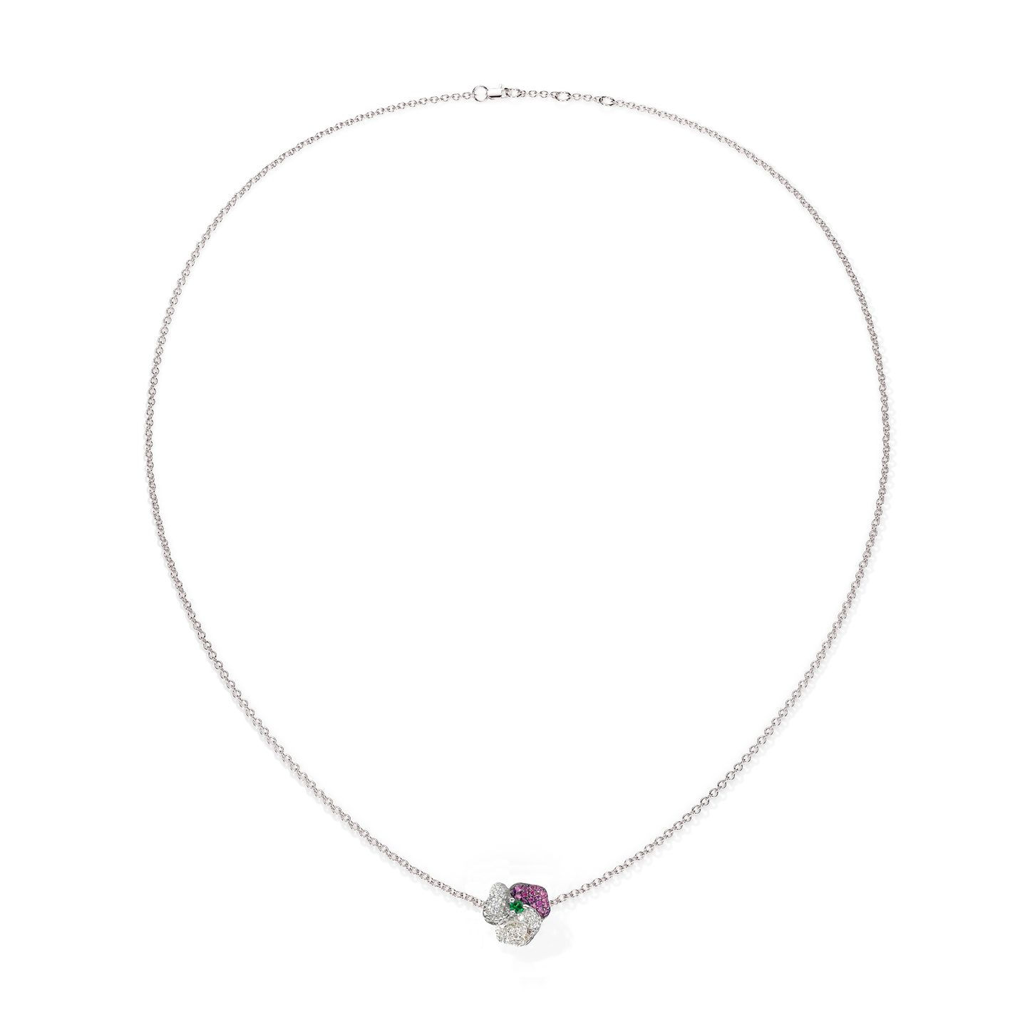 BLOOM MINI  WHITE GOLD NECKLACE in DARK PINK, WHITE And Green