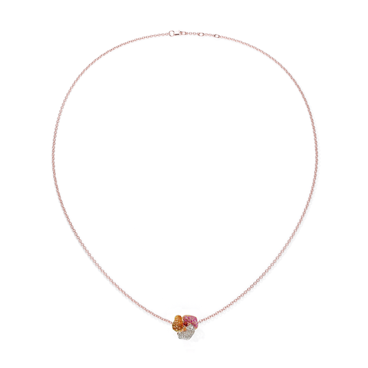 Bloom Mini Pink Gold necklace in Dark Pink , Orange Sapphire and White