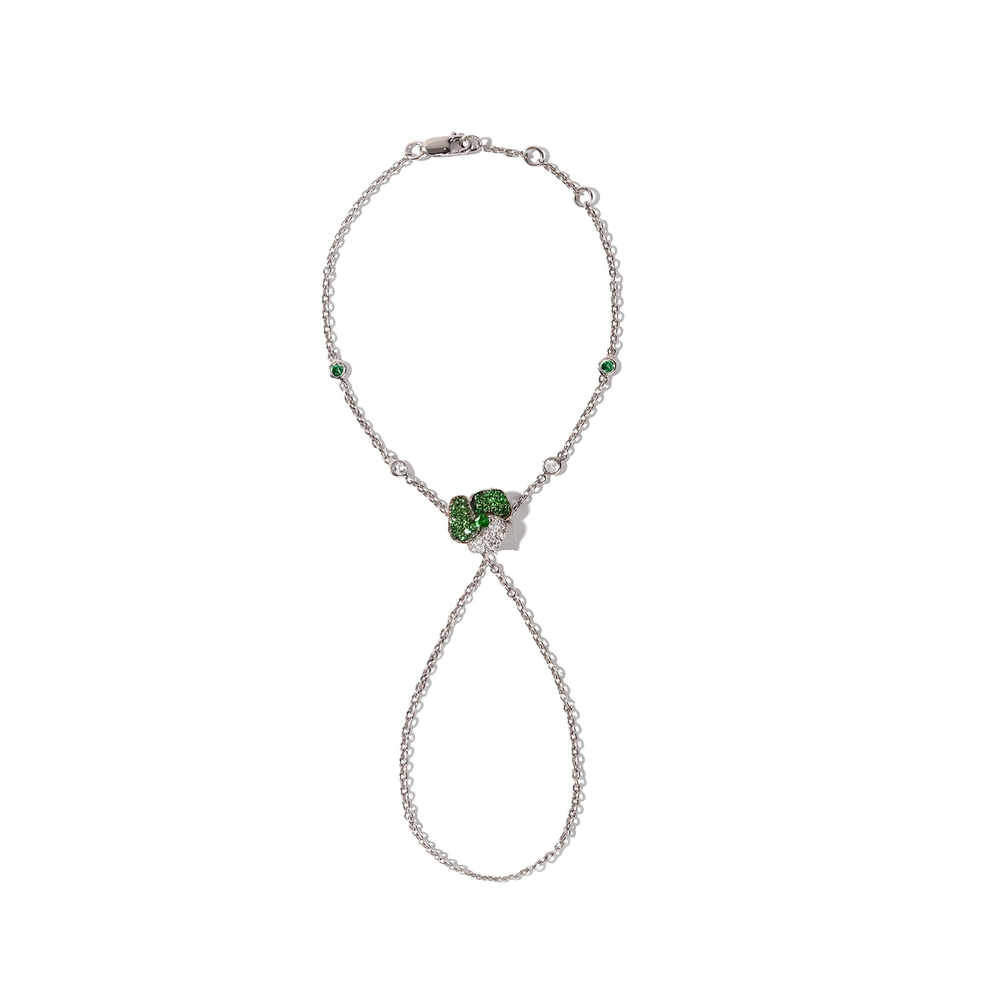 Bloom Mini White Gold Hand Bracelet in White and Green