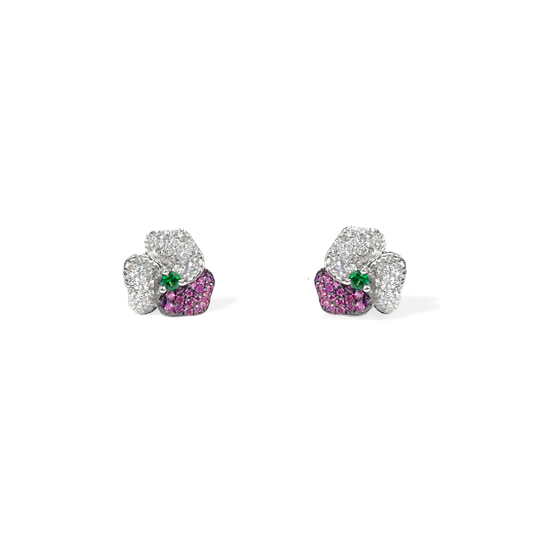 BLOOM MINI WHITE GOLD earrings  in  DARK PINK, WHITE And Green