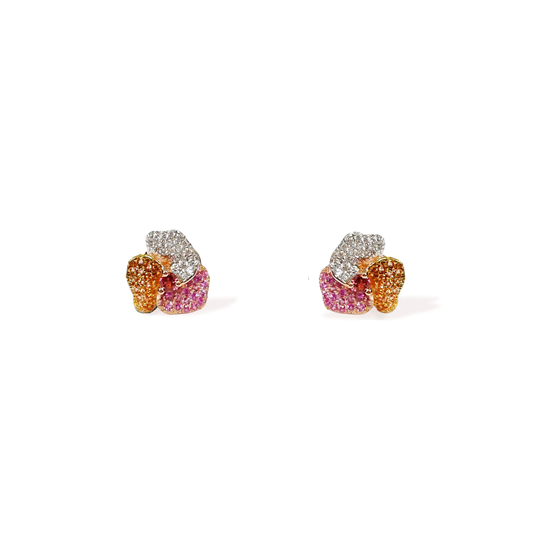 Bloom Mini Pink Gold earrings in Dark Pink, Orange & White