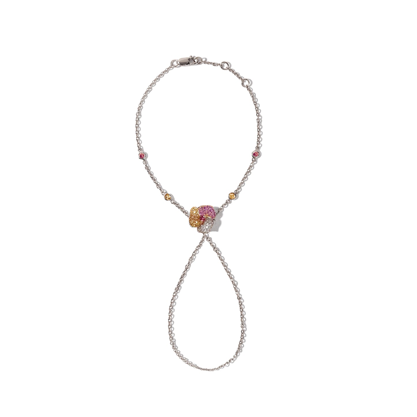 Bloom Mini Pink Gold Hand Bracelet in White, Orange and Dark Pink