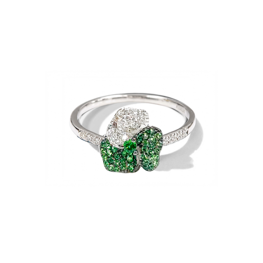 Bloom Mini White Gold ring In Dark Green &Light Green