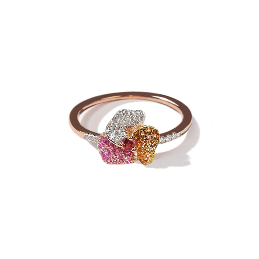 Bloom Mini Pink Gold ring in Dark Pink , Orange Sapphire and White