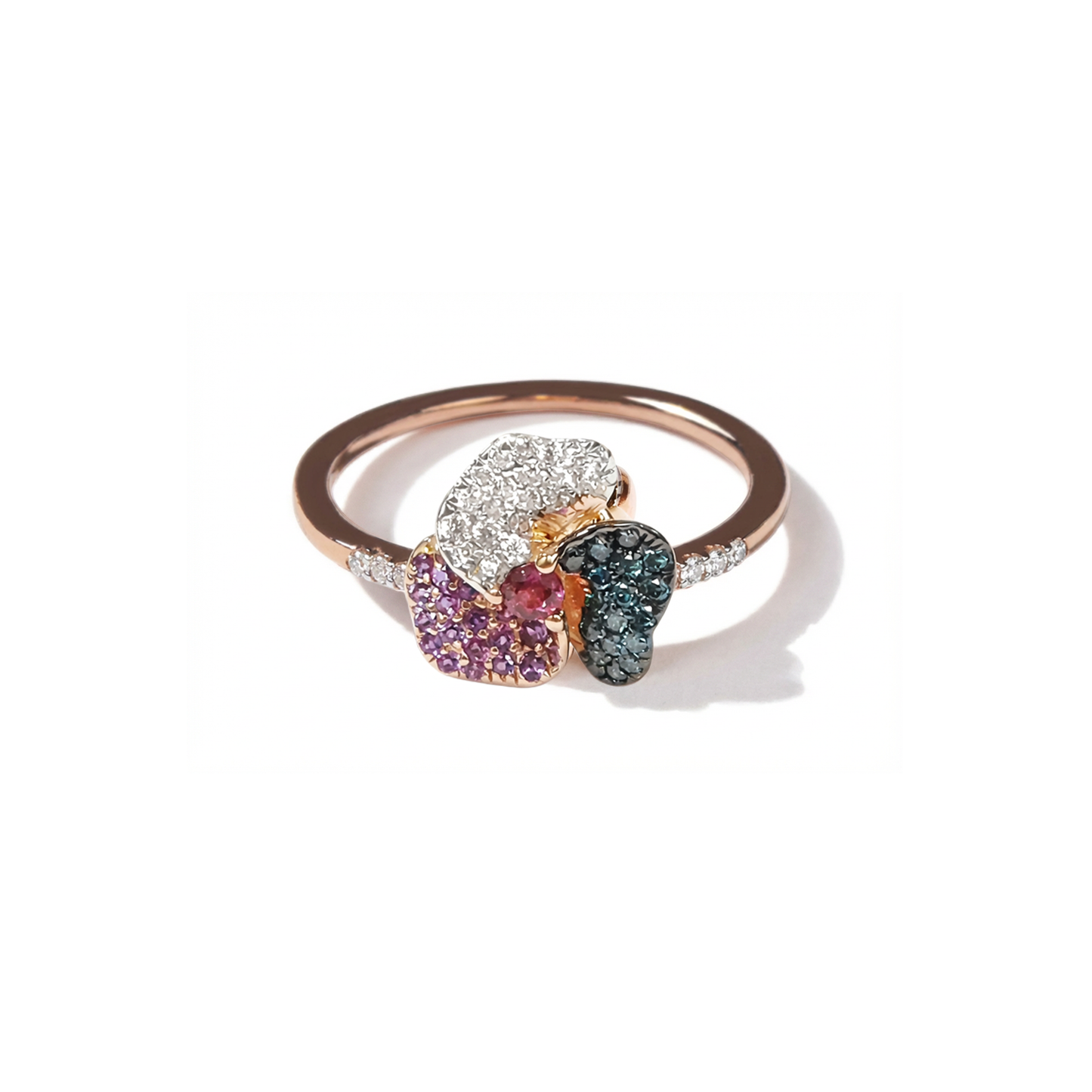 Bloom Mini Pink Gold ring in purple, Blue and White