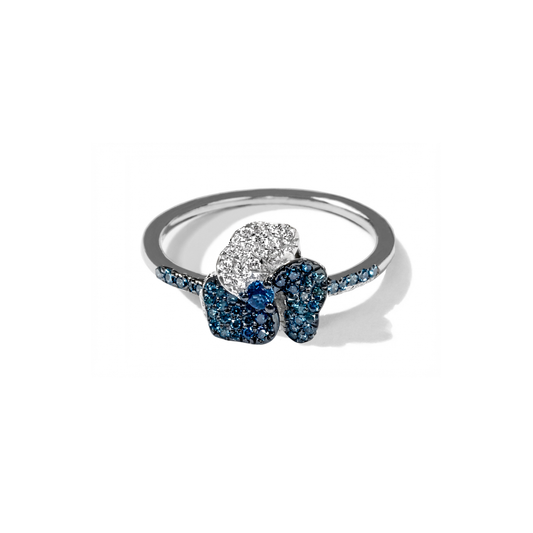 Bloom Mini White Gold ring in Blue and White