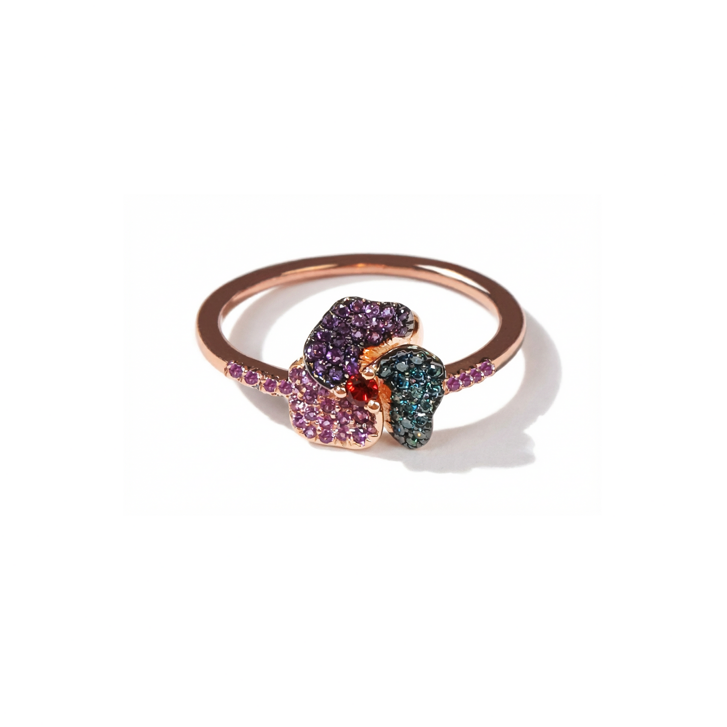Bloom Mini Pink Gold ring in Blue, Purple and Red