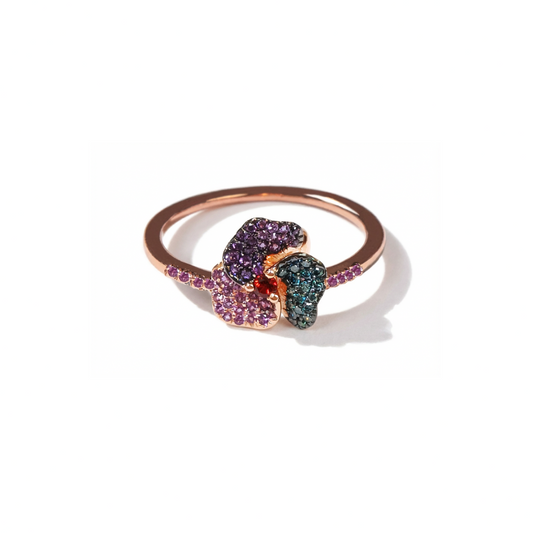 Bloom Mini Pink Gold ring in Blue, Purple and Red