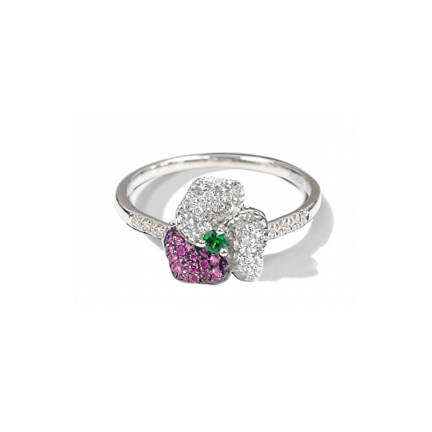 BLOOM MINI WHITE GOLD ring  IN DARK PINK, WHITE And Green