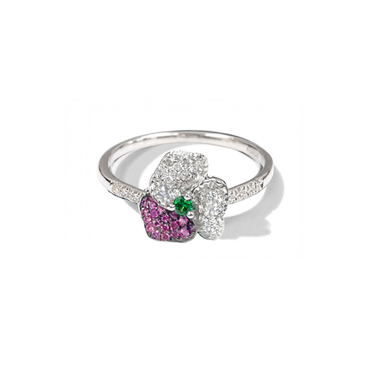 BLOOM MINI WHITE GOLD ring  IN DARK PINK, WHITE And Green
