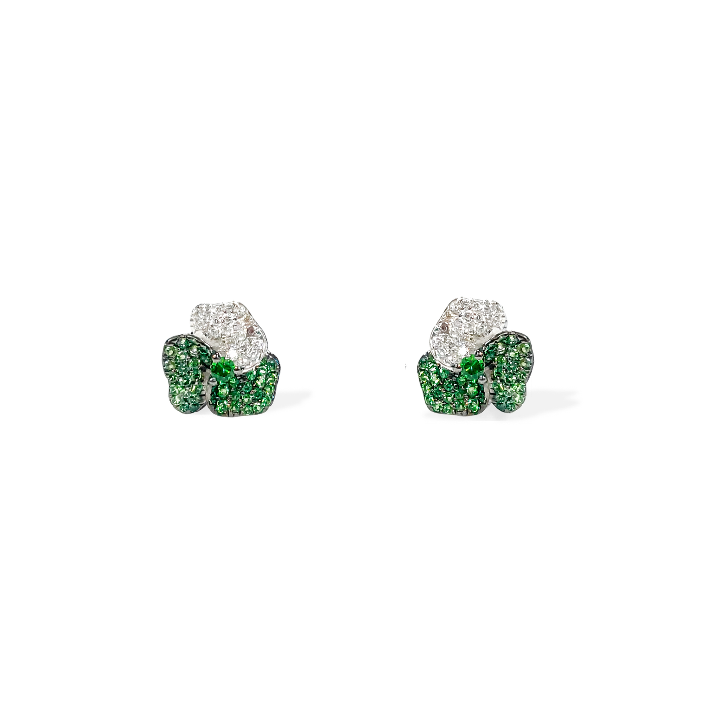 Bloom Mini White Gold earrings In Dark Green & Light Green
