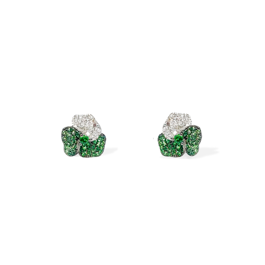 Bloom Mini White Gold earrings In Dark Green & Light Green