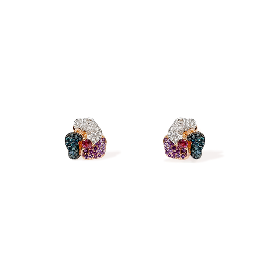 Bloom Mini Pink Gold earrings in purple, Blue and White
