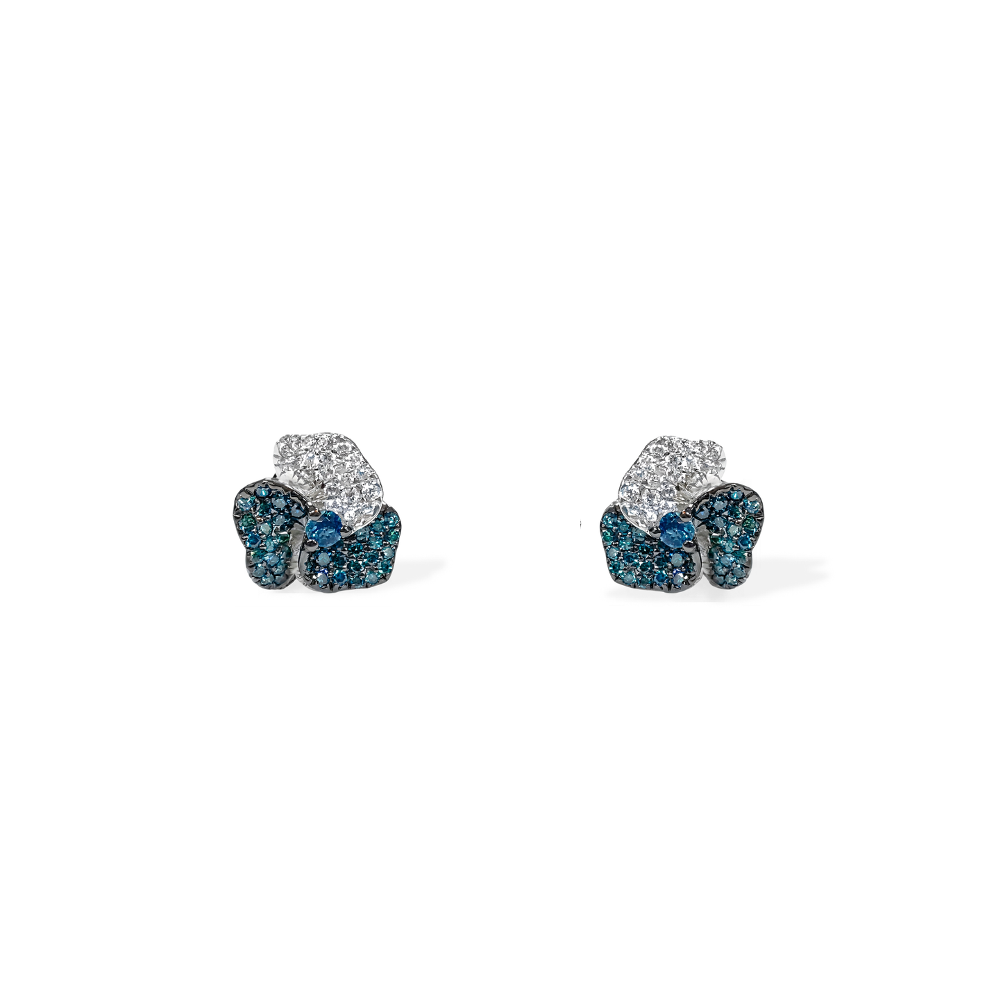 Bloom Mini White Gold earrings in Blue and White