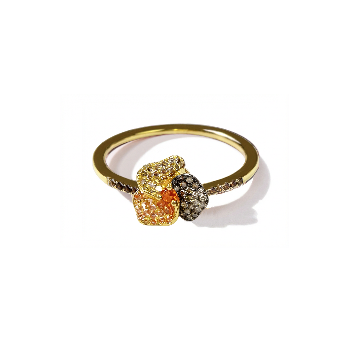 Bloom Mini Yellow Gold ring In Brown & Orange