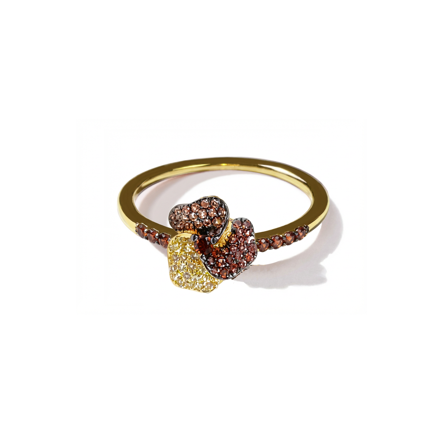 Bloom Mini Yellow Gold ring In Brown & Orange