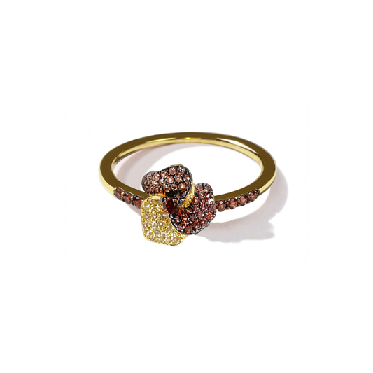 Bloom Mini Yellow Gold ring In Brown & Orange