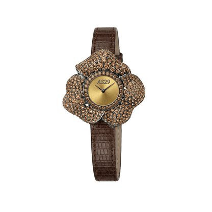 BLOOM Brown WATCH,  Black  GOLD with  BRUSHED GOld DIAL