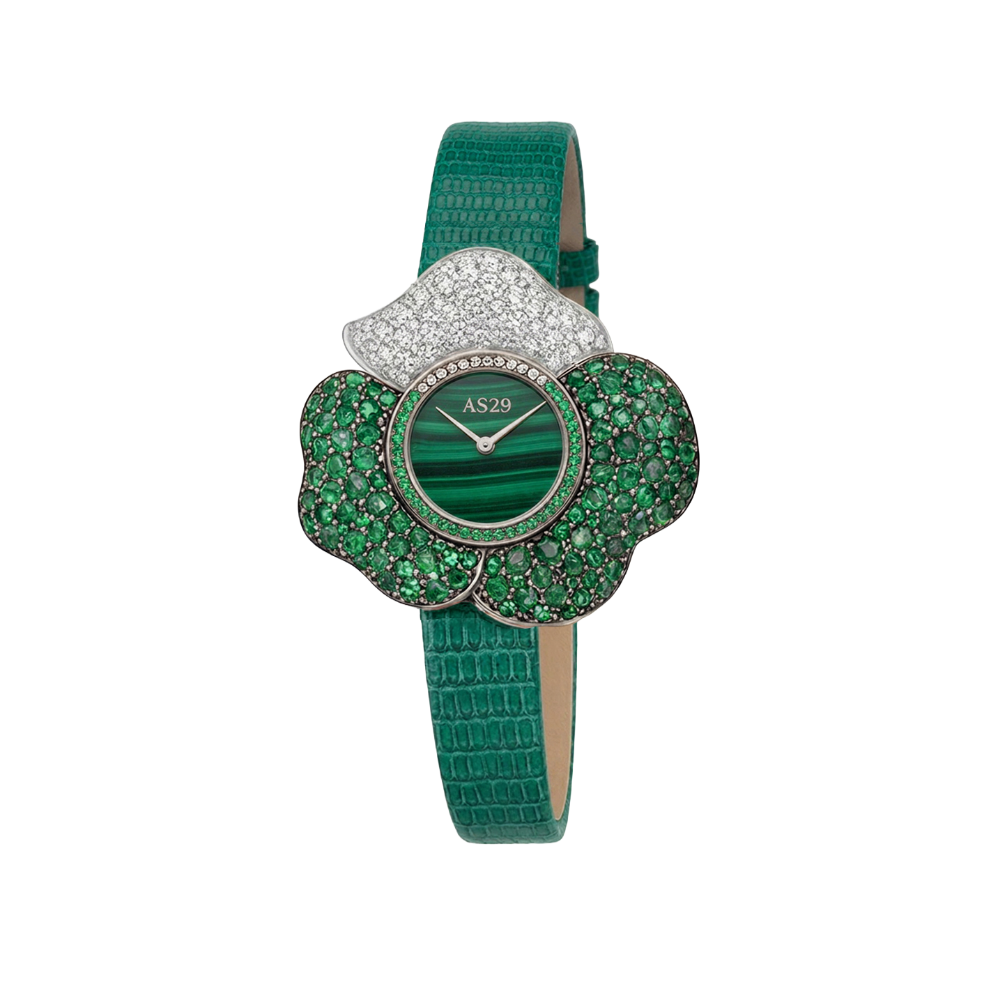 BLOOM White and Green WATCH with MALACHITE DIAL