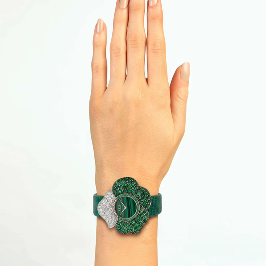 BLOOM White and Green WATCH with MALACHITE DIAL
