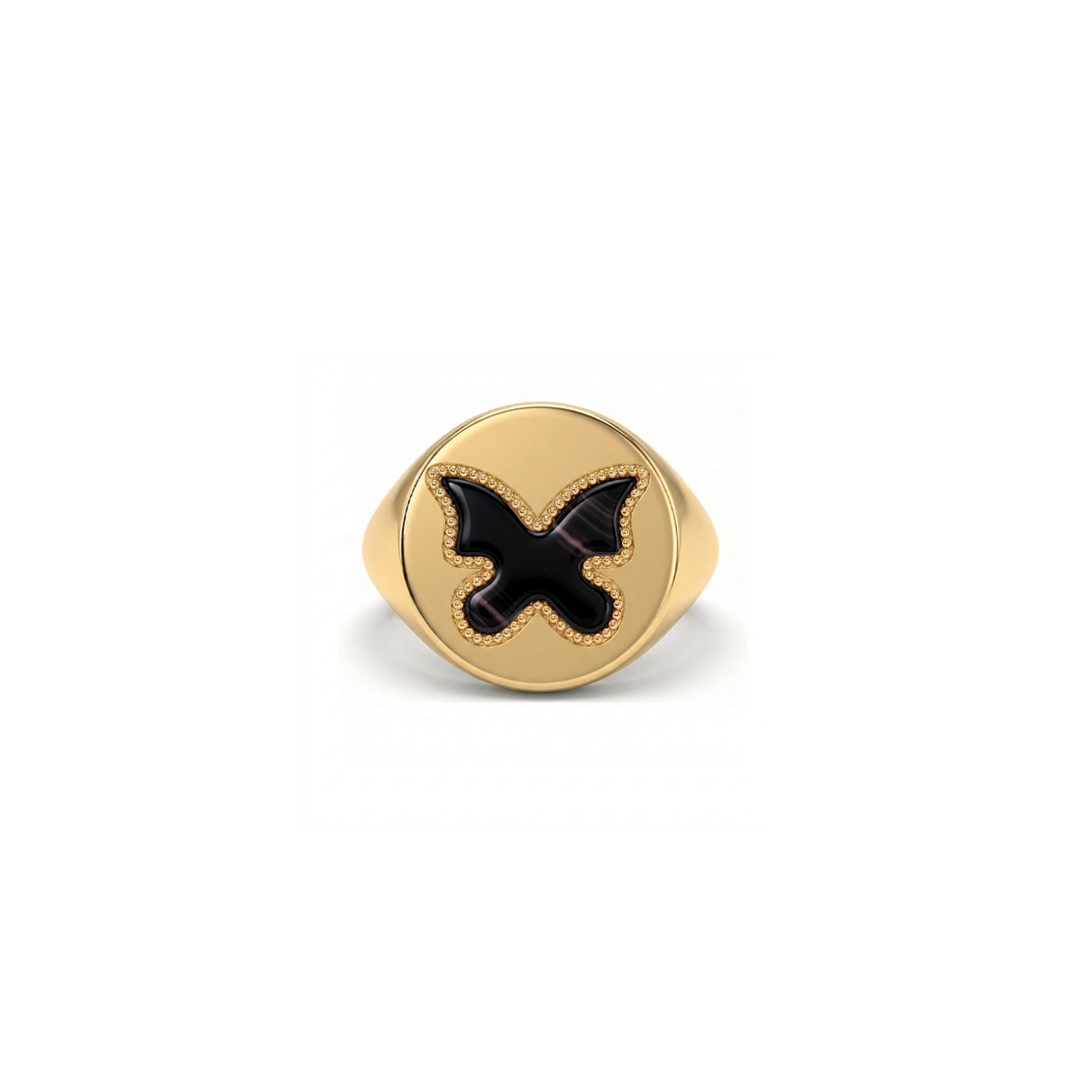 Butterfly Ring Black Onyx Signet