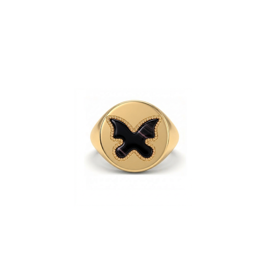Butterfly Ring Black Onyx Signet