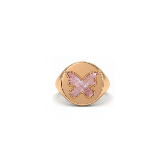 Butterfly Ring Pink MOP Signet