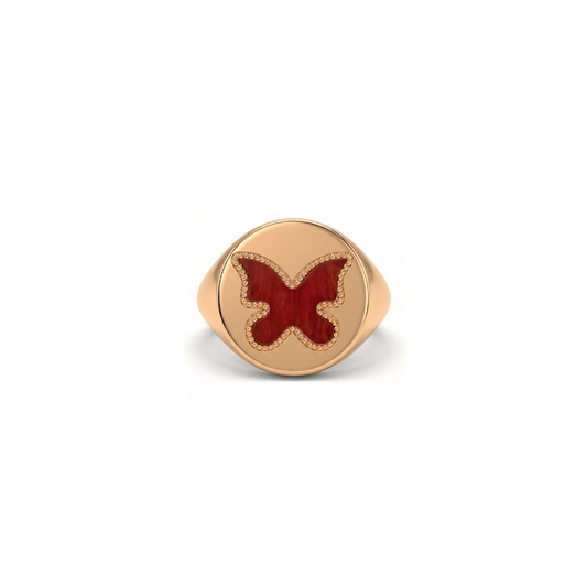 Butterfly Ring Red Coral Signet