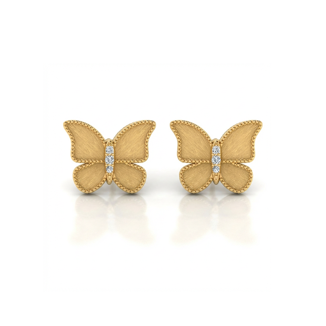 Butterfly Earrings Brushed Gold Small