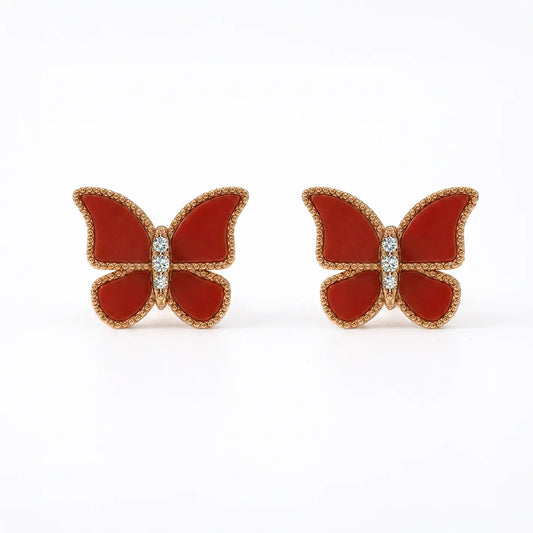 Butterfly Earrings Red Coral Large